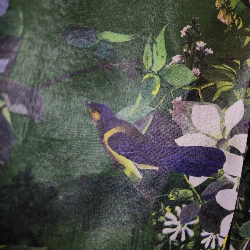 NWT Ted Baker Satin 2 Piece Pajama Set Boxy Green Botanical Birds Size Large